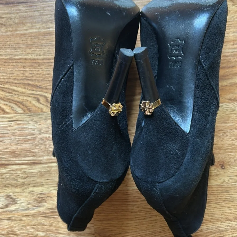Tory Burch Black Suede Pointed-Toe Ankle Boots